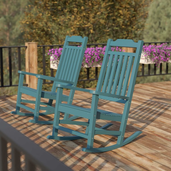 Flash Furniture Winston All-Weather Rocking Chair in Teal Faux Wood, PK2 2-JJ-C14703-TL-GG - main